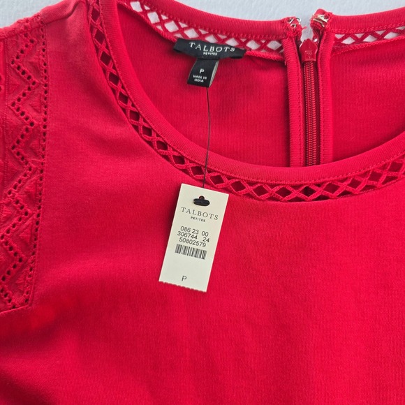 Talbots Petites NWT Red Cotton Eyelet Cap Sleeve Fit and Flare Dress Size P - XS - Picture 3 of 11